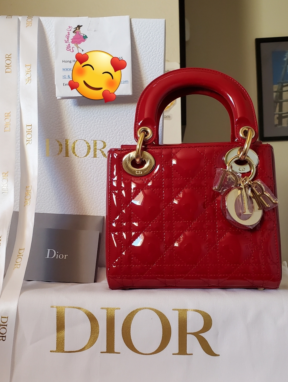 Lady DIOR minj Red Patent Gold Hwbag - Picture 1 of 7